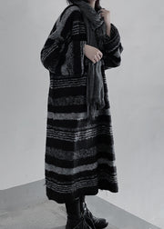 Loose Black O Neck Striped Cashmere Sweaters Dress Spring