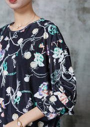 Loose Black Oversized Print Silk Velvet Loose Sweatshirts Top Spring