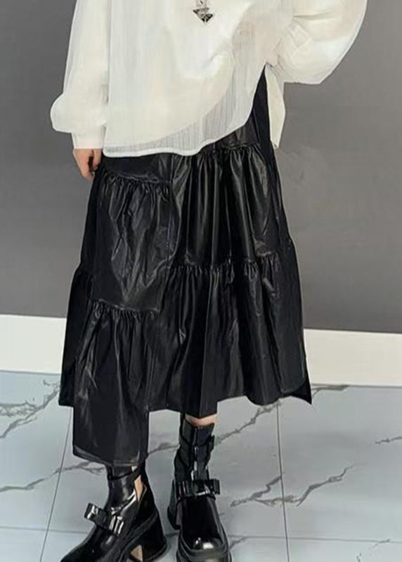 Loose Black Patchwork Elastic Waist A Line Skirts Spring