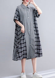 Loose Black Peter Pan Collar Plaid Patchwork Button Long Dress Summer