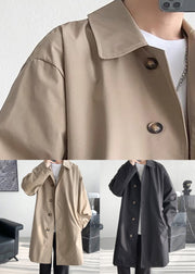 Loose Black Peter Pan Collar Pockets Cotton Coats Men Coat Spring