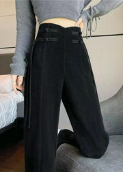 Loose Black Pockets Elastic Waist Corduroy Pants Spring