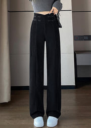 Loose Black Pockets Elastic Waist Corduroy Pants Spring