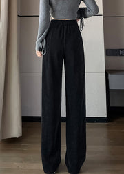 Loose Black Pockets Elastic Waist Corduroy Pants Spring