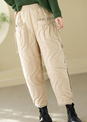 Loose Black Pockets Elastic Waist Thick Warm Pants Winter