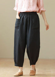 Loose Black Pockets High Waist Cotton Crop Pants