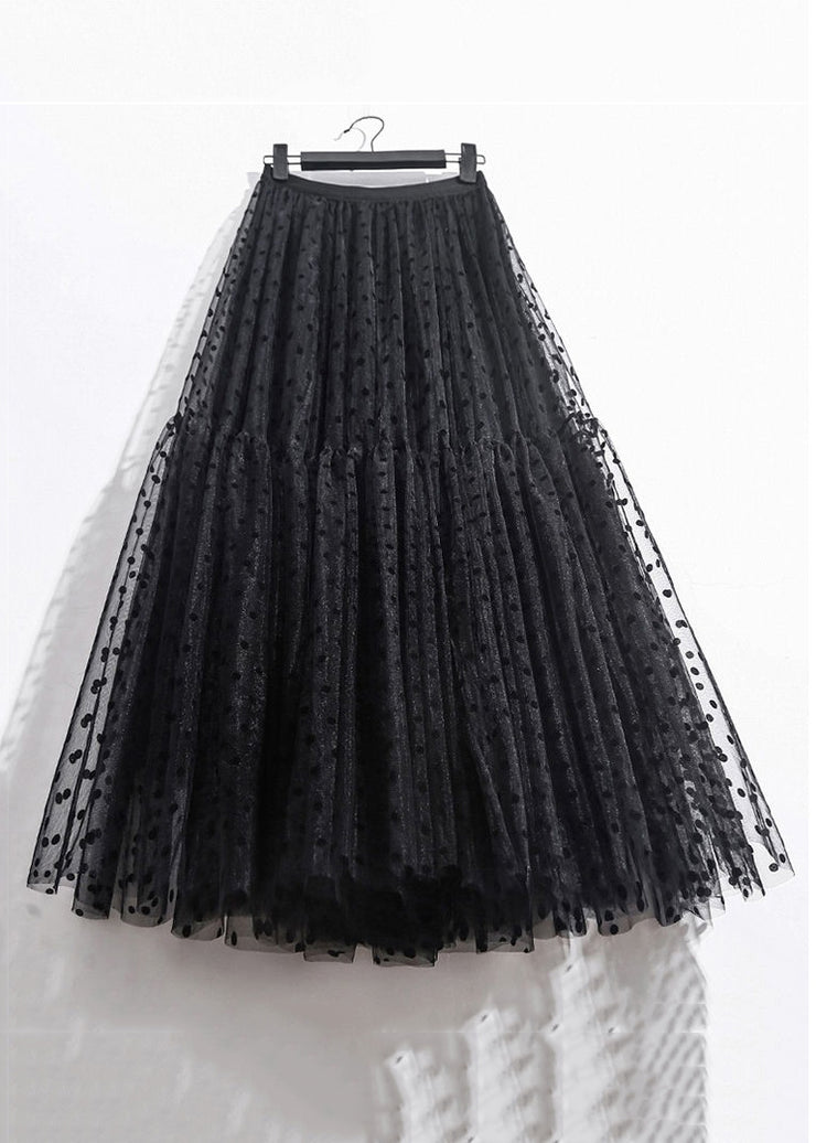 Loose Black Print Elastic Waist Tulle Skirts Summer