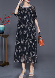 Loose Black Print Zircon Draping Chiffon Two Pieces Set Summer