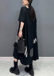 Loose Black Ruffled Print Cotton Long Dresses Summer