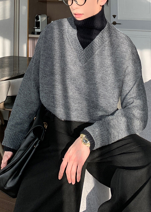 Loose Black Turtleneck Cozy Patchwork Knit Men Sweater Spring