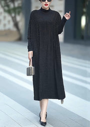 Loose Black Turtleneck Solid Cashmere Maxi Dresses Batwing Sleeve