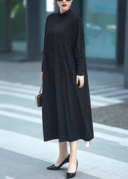 Loose Black Turtleneck Solid Cashmere Maxi Dresses Batwing Sleeve