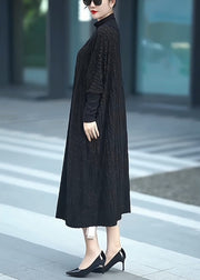 Loose Black Turtleneck Solid Cashmere Maxi Dresses Batwing Sleeve