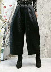 Loose Black Warm Fleece Thick Cotton Wide Leg Pants Winter