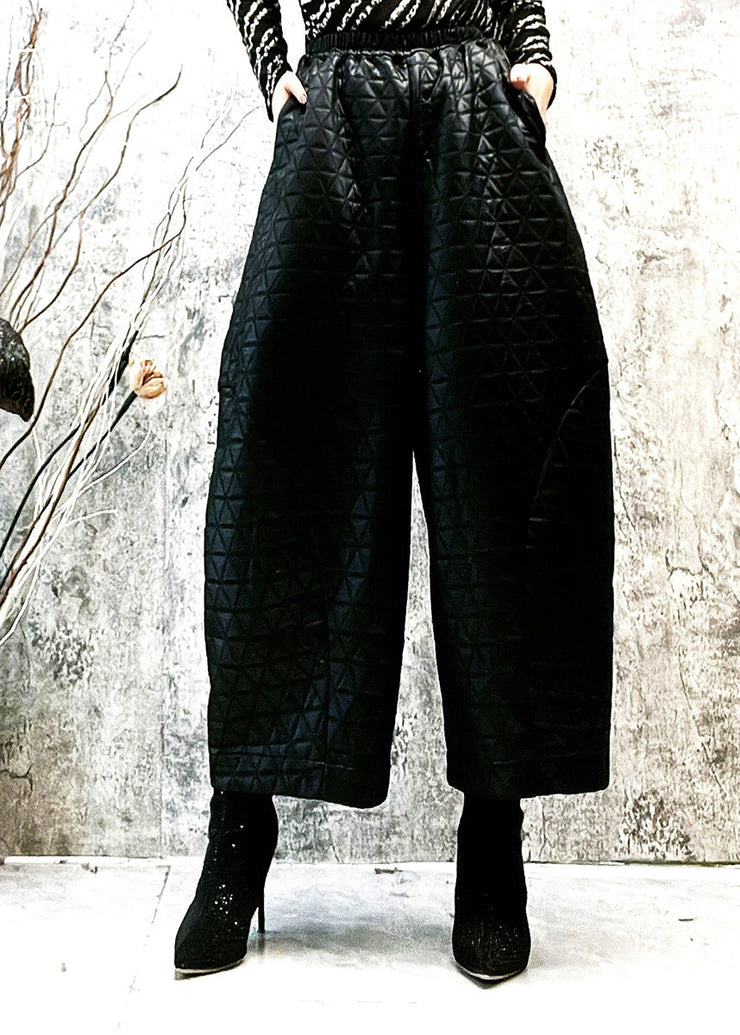 Loose Black Warm Fleece Thick Cotton Wide Leg Pants Winter