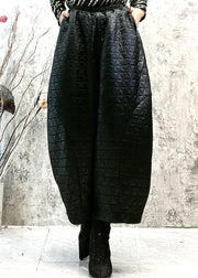 Loose Black Warm Fleece Thick Cotton Wide Leg Pants Winter