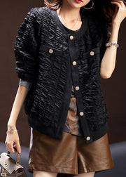 Loose Black Wrinkled Button Cotton Coat Long Sleeve