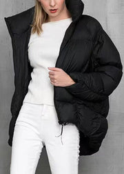 Loose Black Zip Up Drawstring Pockets Duck Down Coat Winter