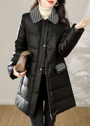 Loose Black Zip Up Tie Waist Patchwork Cotton Filled Coat Winter