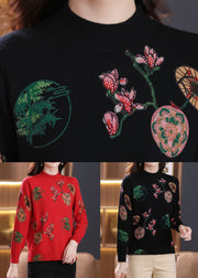 Loose Black Zircon Print Wool Knit Sweaters Spring