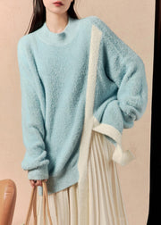 Loose Blue Asymmetrical Front Open Mink Hair Knitted Sweater Winter