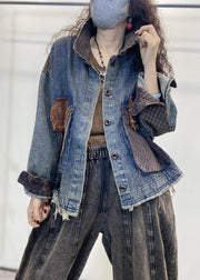 Loose Blue Button Pockets Patchwork Denim Coats Fall