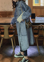 Loose Blue Button Pockets Patchwork Denim Long Trench Coats Fall