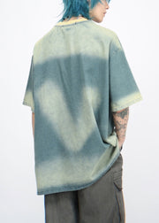 Loose Blue Gradient Color Letter Denim Men T Shirts Summer