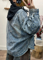 Loose Blue Pockets Patchwork Denim Short Coats Fall