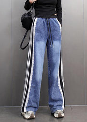 Loose Blue Pockets Patchwork High Waist Straight Denim Pants Spring