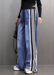 Loose Blue Pockets Patchwork High Waist Straight Denim Pants Spring