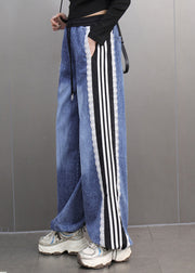 Loose Blue Pockets Patchwork High Waist Straight Denim Pants Spring