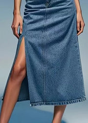 Loose Blue Pockets Side Open Denim Summer Skirts