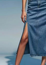 Loose Blue Pockets Side Open Denim Summer Skirts
