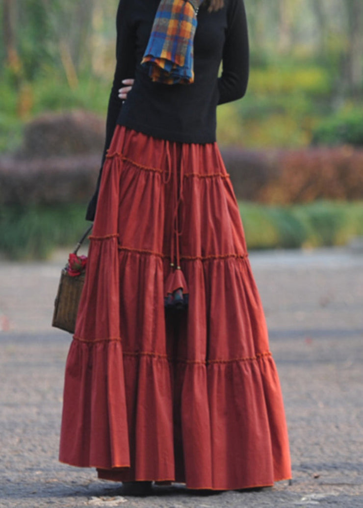 Loose Brick Red Wrinkled Exra Large Hem Corduroy Skirt Spring