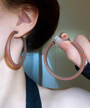 Loose Brown Alloy Leather Circle Hoop Earrings