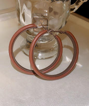 Loose Brown Alloy Leather Circle Hoop Earrings