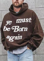 Loose Brown Hooded Letter Cotton Mens Sweatshirt Spring