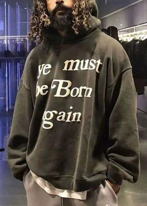 Loose Brown Hooded Letter Cotton Mens Sweatshirt Spring