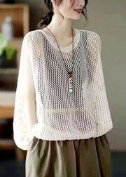 Loose Brown O Neck  Hollow Out Knit Vest Sleeveless