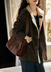 Loose Camel Hooded Pockets Patchwork Wear On Both Sides Woolen Coats Winter