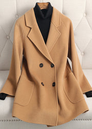 Loose Camel Notched Button Solid Woolen Coats Fall