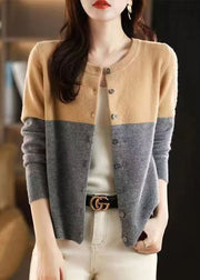 Loose Camel Patchwork Button Wool Knit Cardigans Fall