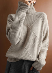 Loose Camel Turtleneck Plaid Woolen Sweater Spring