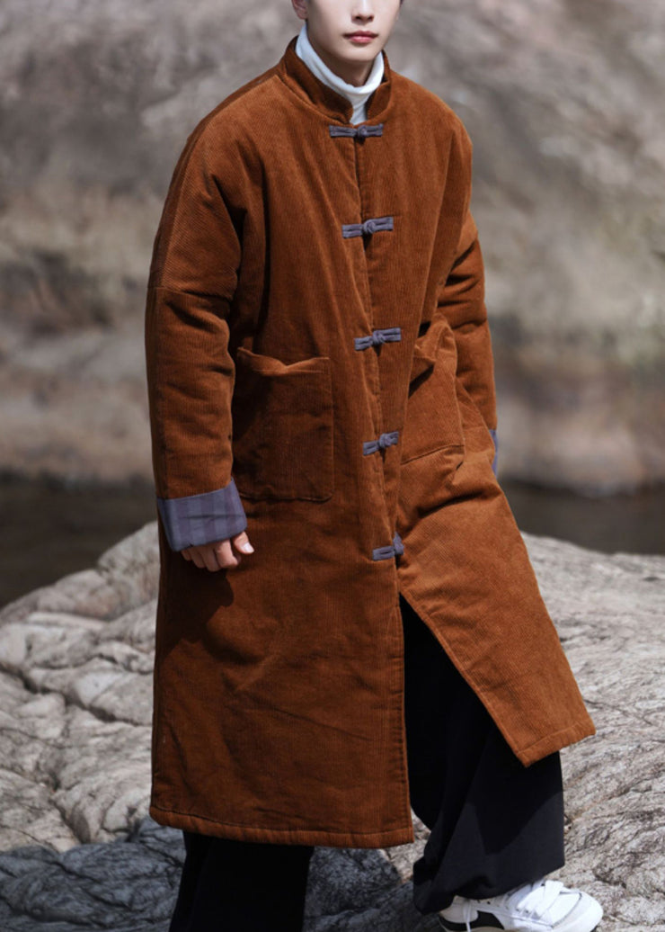 Loose Caramel Button Pockets Corduroy Thick Men Coat Winte