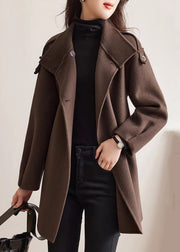 Loose Chocolate Stand Collar Button Woolen Coats Spring