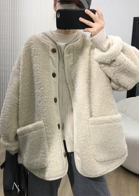 Loose Coffee Button Pockets  Teddy Faux Fur Coats Fall