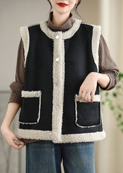 Loose Coffee Button Pockets Patchwork Teddy Faux Fur Waistcoat Sleeveless