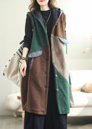 Loose Coffee Hooded Button Teddy Faux Fur Waistcoat Sleeveless