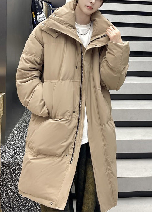 Loose Coffee Hooded Zippered Duck Down Men Down Long Coats Winter